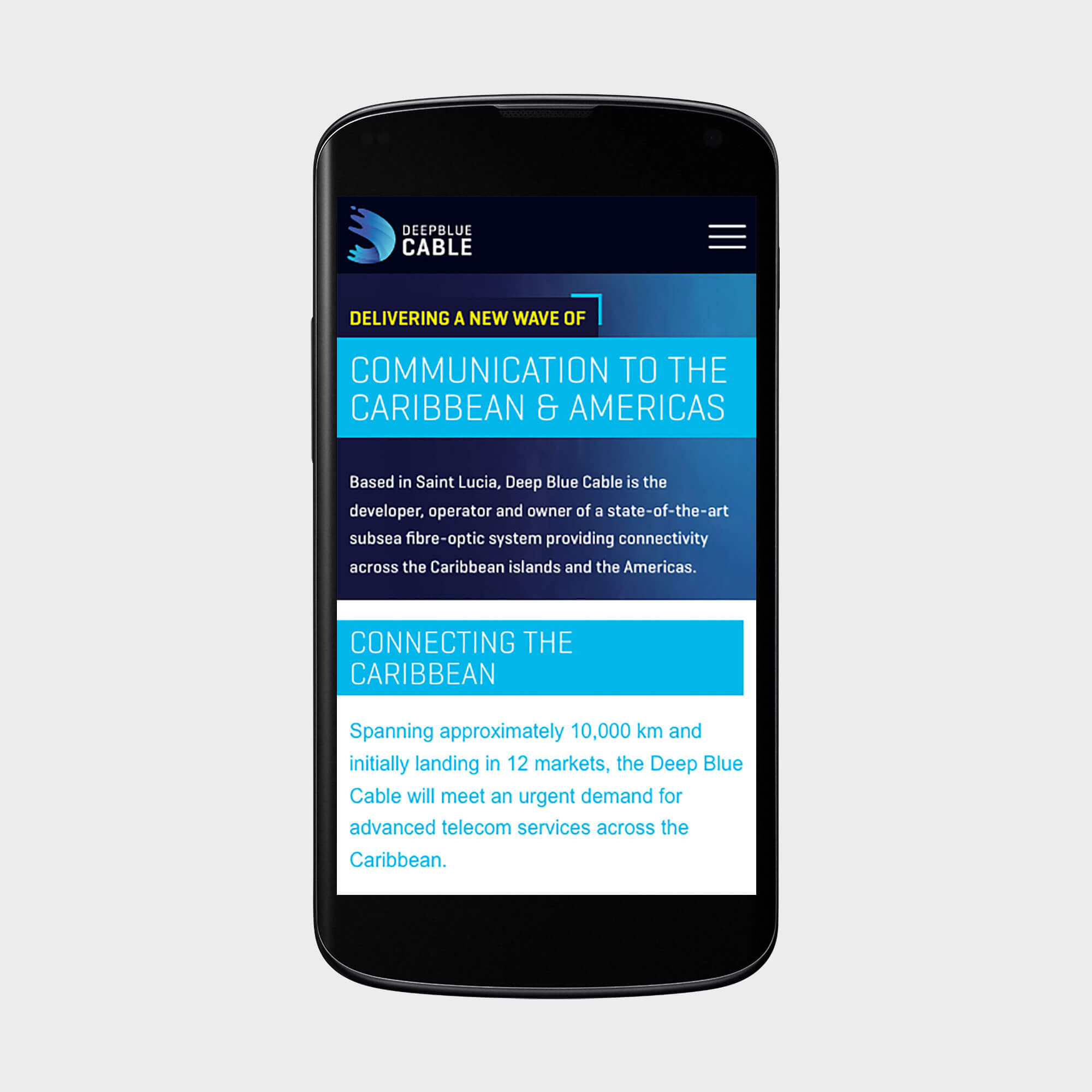 Deep Blue Cable website on a smartphone